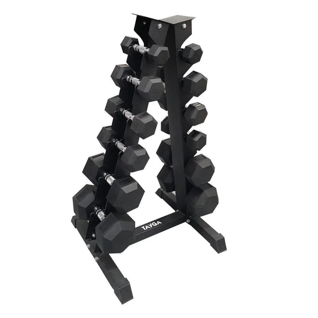 Set Mancuernas Hexagonales 6 Pares de 5, 10, 15, 20, 25, 30 lb y Rack - Tayga