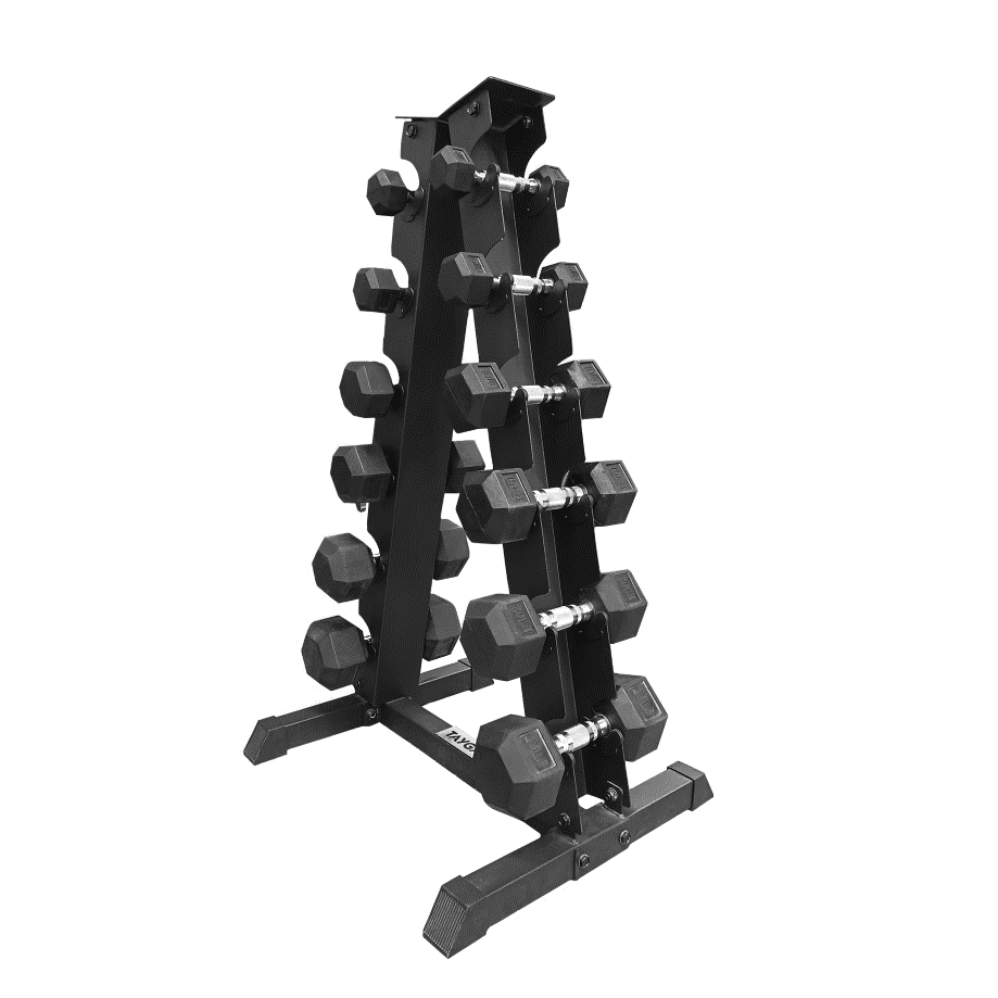 SET Mancuernas hexagonales, 6 Pares 3,5,8,10,12,15lb y RACK - Tayga