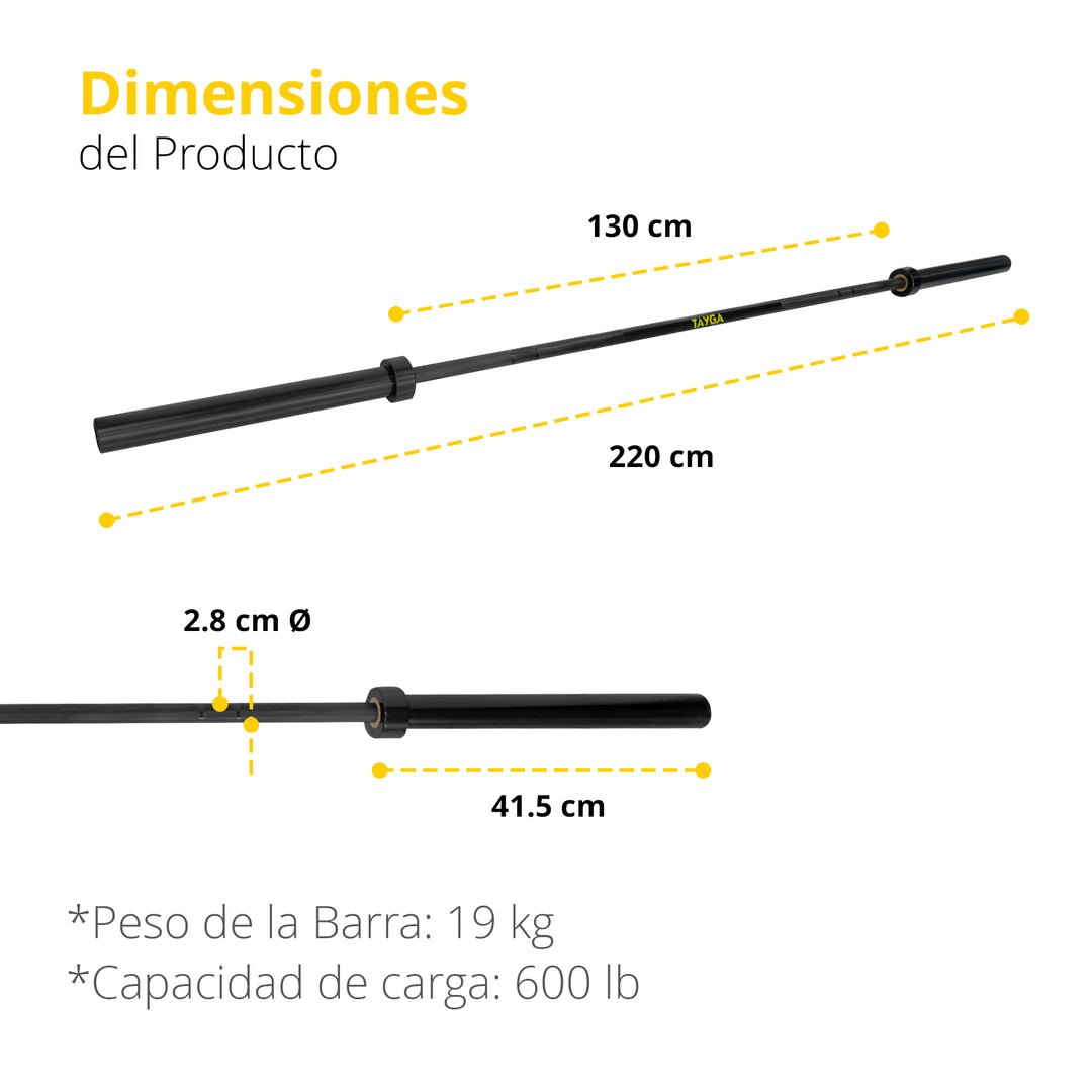 Barra Olimpica 2.20Mts Color Negro 600 lb. 20 kg.