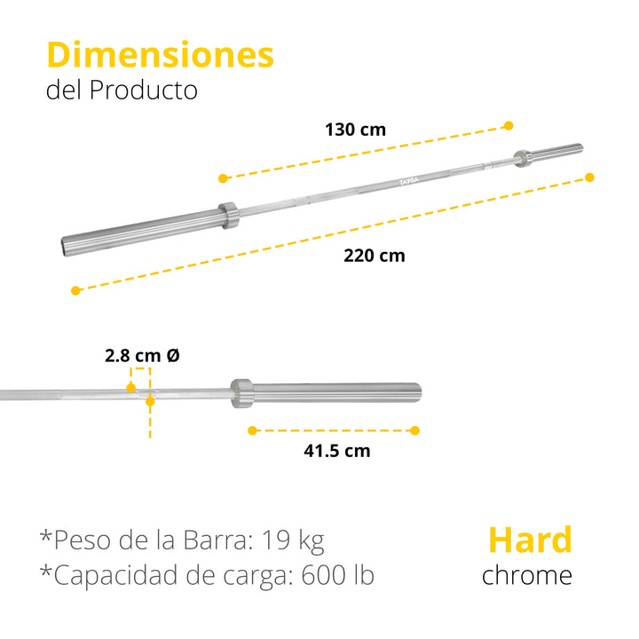 Barra olimpica 2.20 Mts Cromada, 1000 lb. 20 kg.