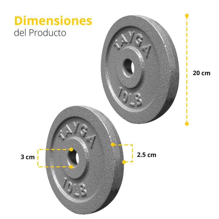 Dos discos acero plateados 10 lb c/u,30mm diam.1 caja