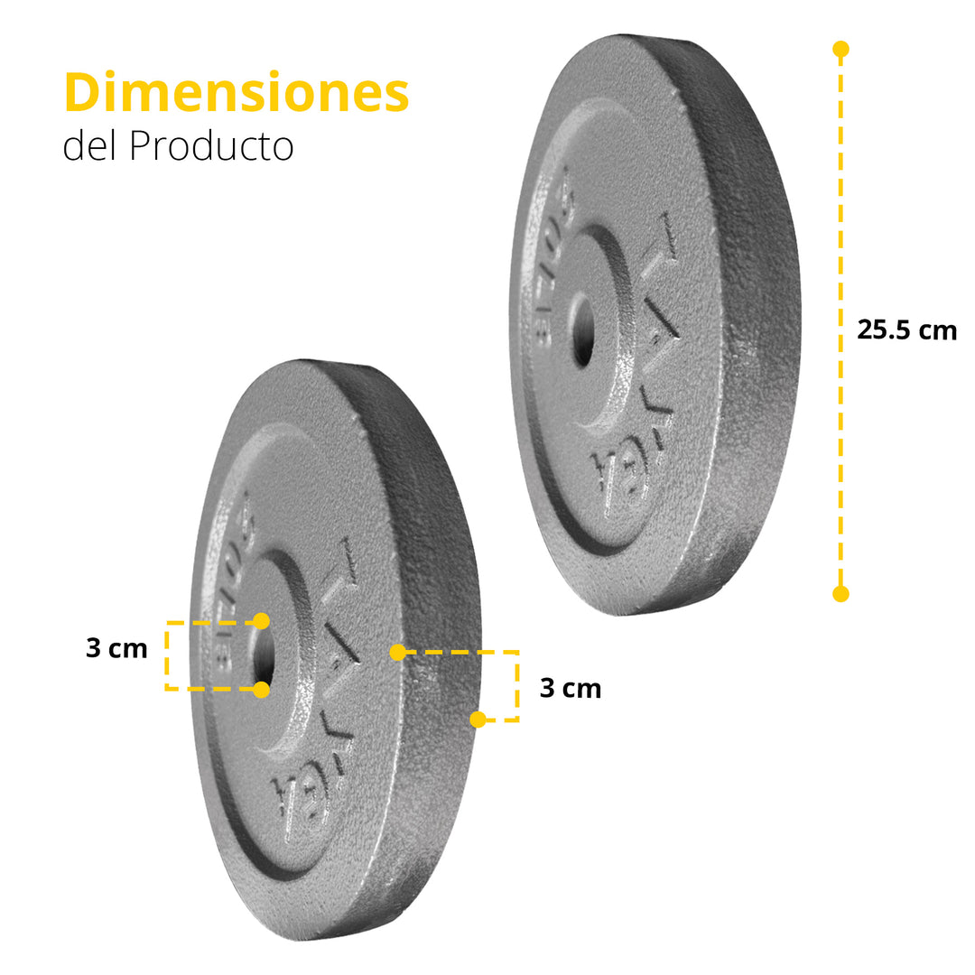 Dos discos acero plateados 20 lb c/u,30mm diam.1 caja