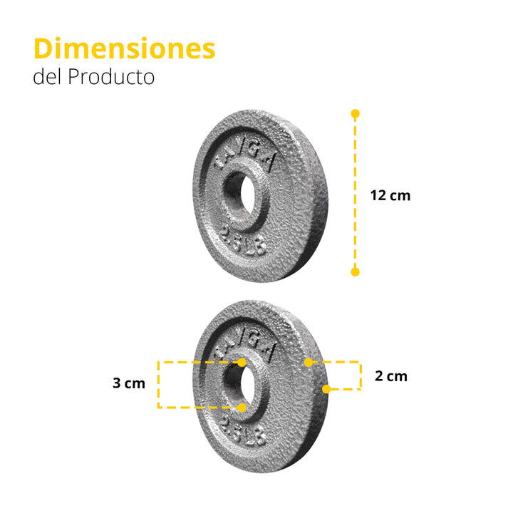 Dos discos acero plateados 2.5 lb c/u,30mm diam.1 caja