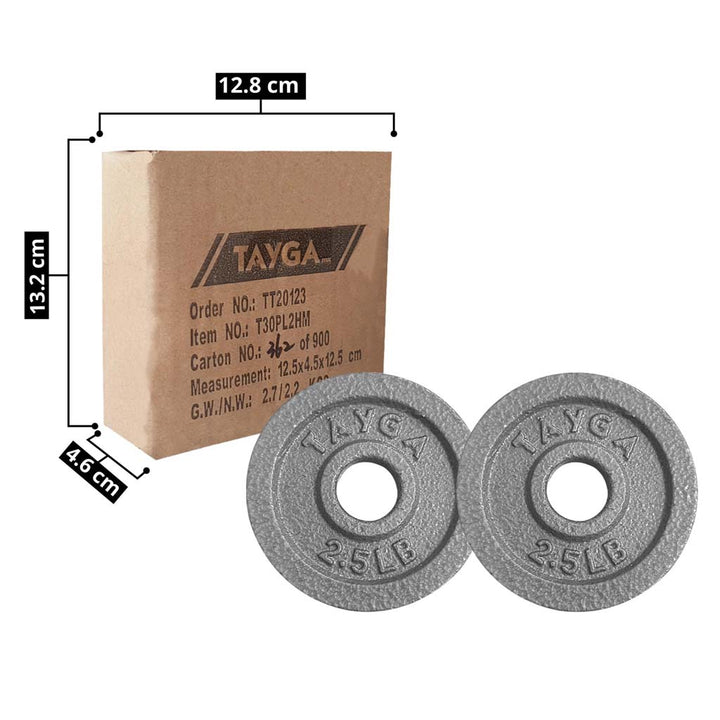Dos discos acero plateados 2.5 lb c/u,30mm diam.1 caja