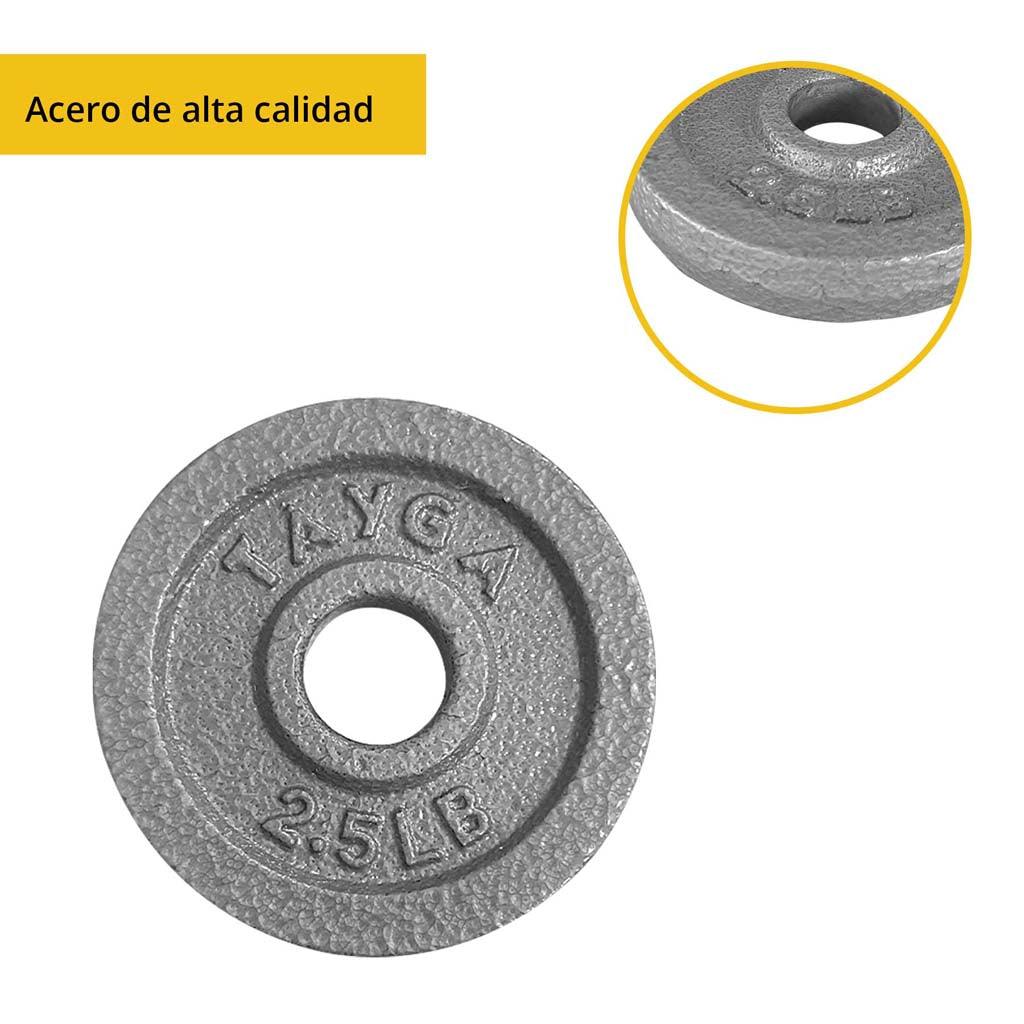 Dos discos acero plateados 2.5 lb c/u,30mm diam.1 caja