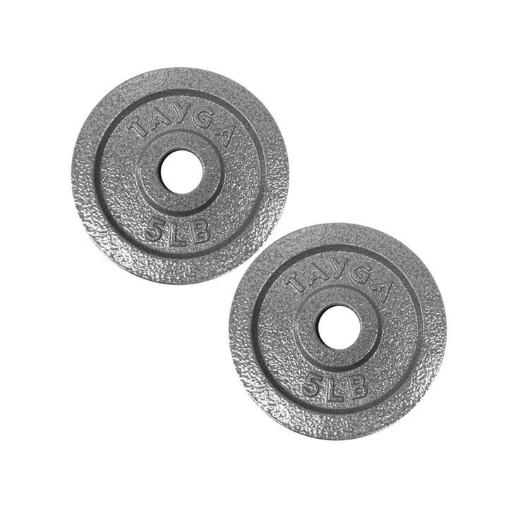 Dos discos acero plateados 5 lb c/u,30mm diam.1 caja