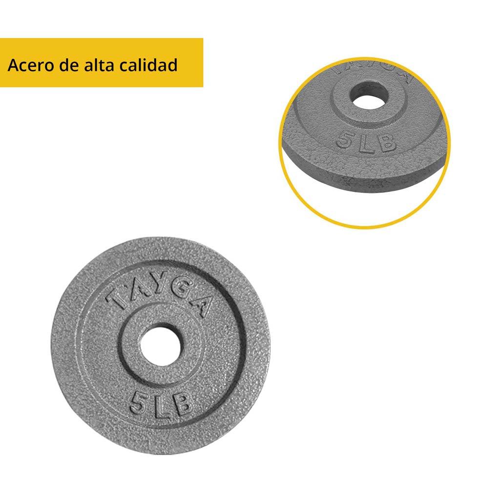 Dos discos acero plateados 5 lb c/u,30mm diam.1 caja
