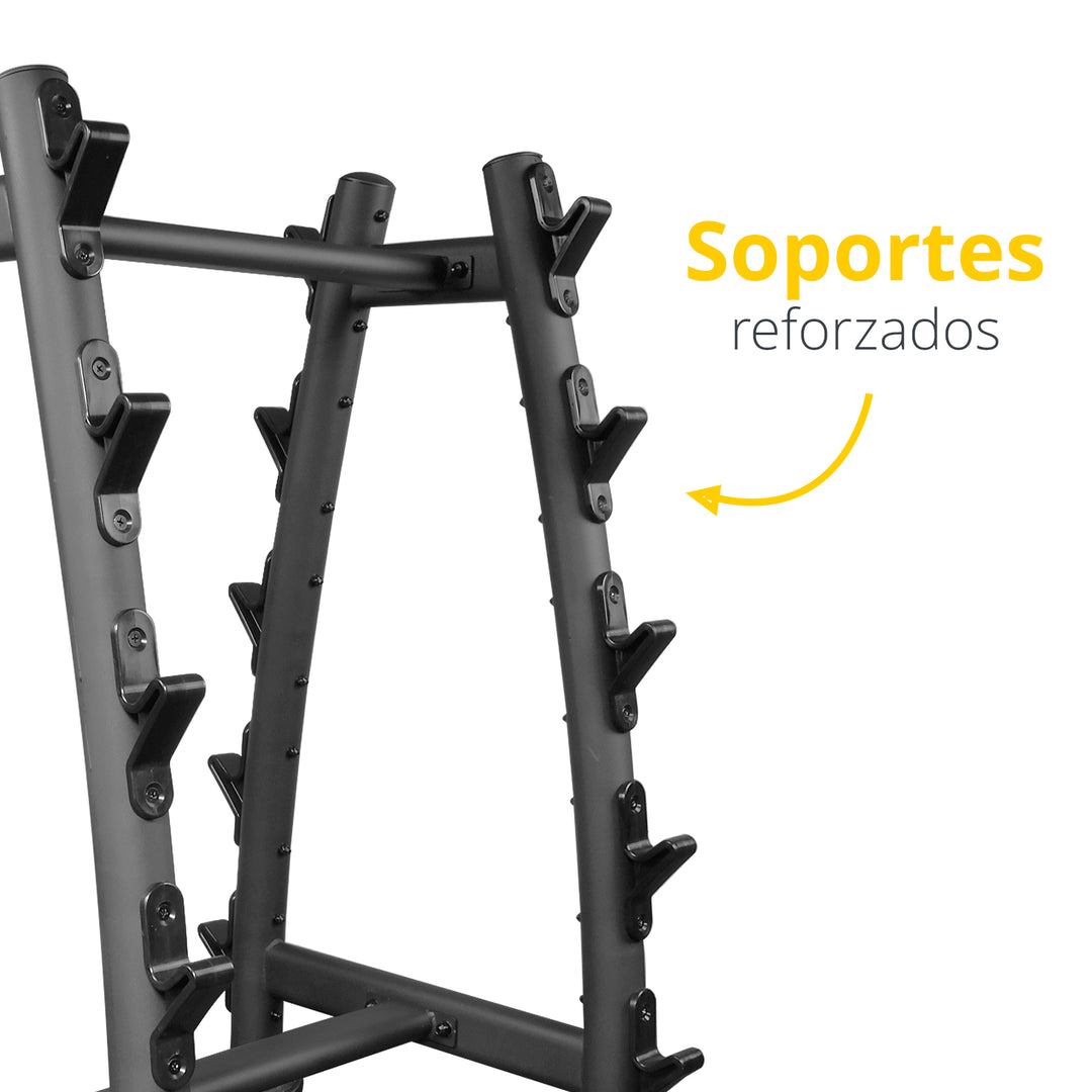 Estante para 10 barras con peso integrado color negro