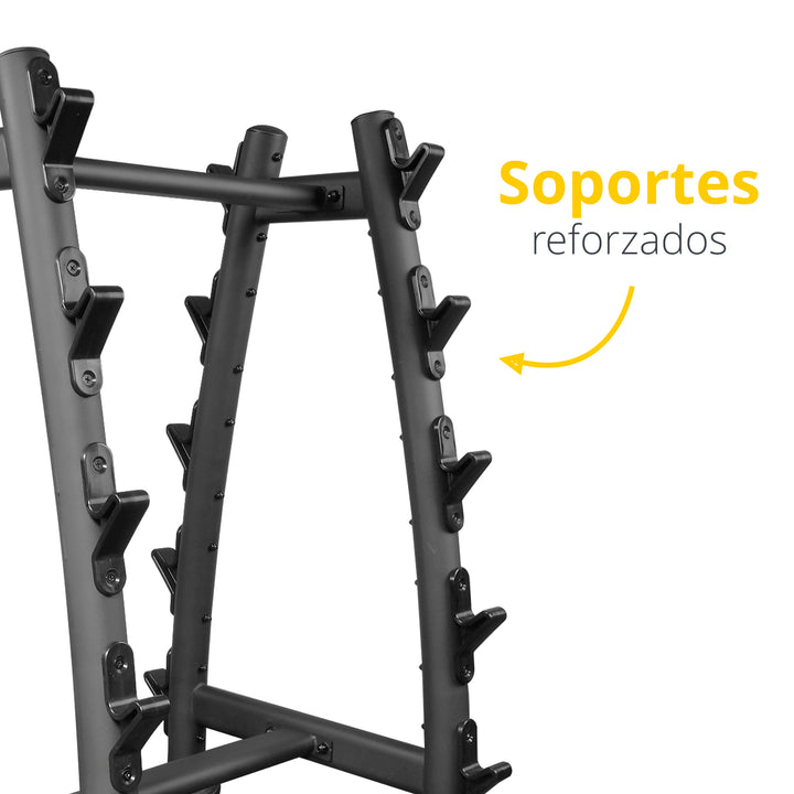 Estante para 10 barras con peso integrado color negro