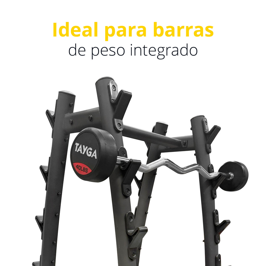 Estante para 10 barras con peso integrado color negro