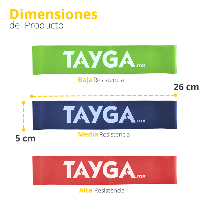 Set Tayga 3 Mini Bands de 5x25cm de 0.5, 0.9 y 1.2 mm