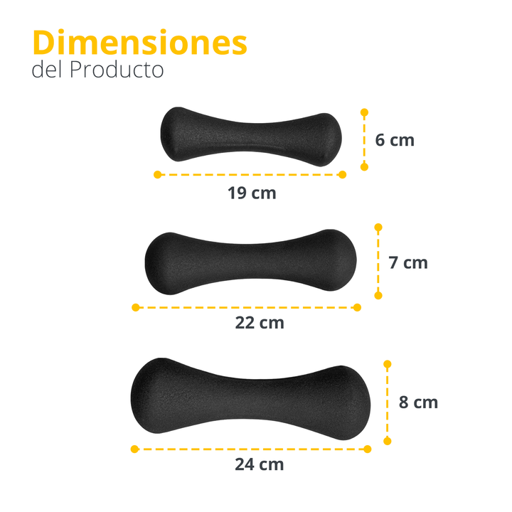 Set de 3 pares de mancuernas de neopreno 3, 5 y 8Lb con base