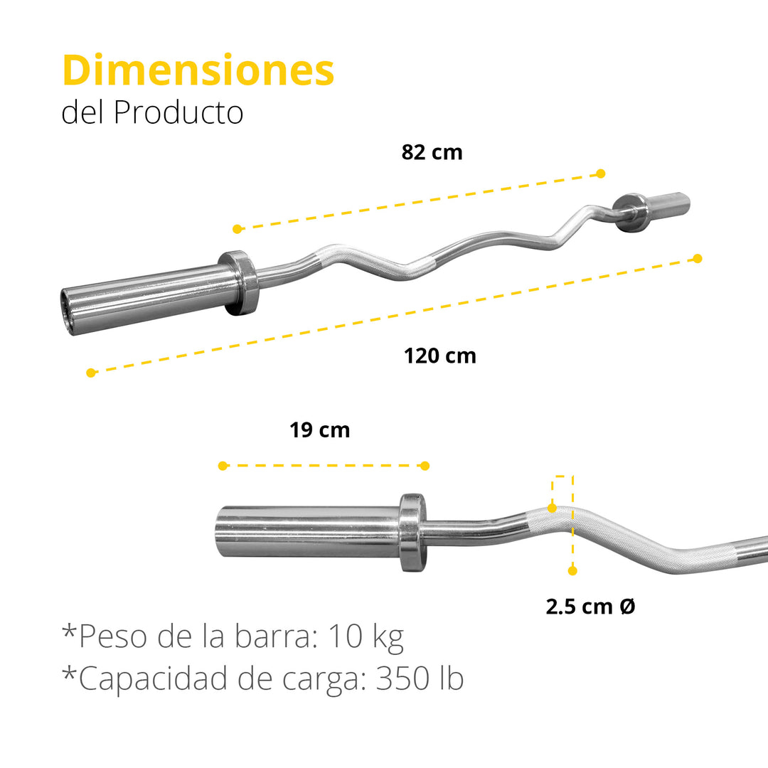 Barra olímpica Z cromada, buje de bronce 1.20m con seguros