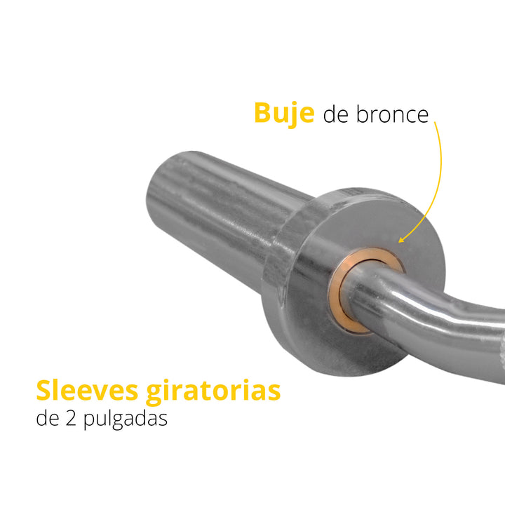 Barra olímpica Z cromada, buje de bronce 1.20m con seguros