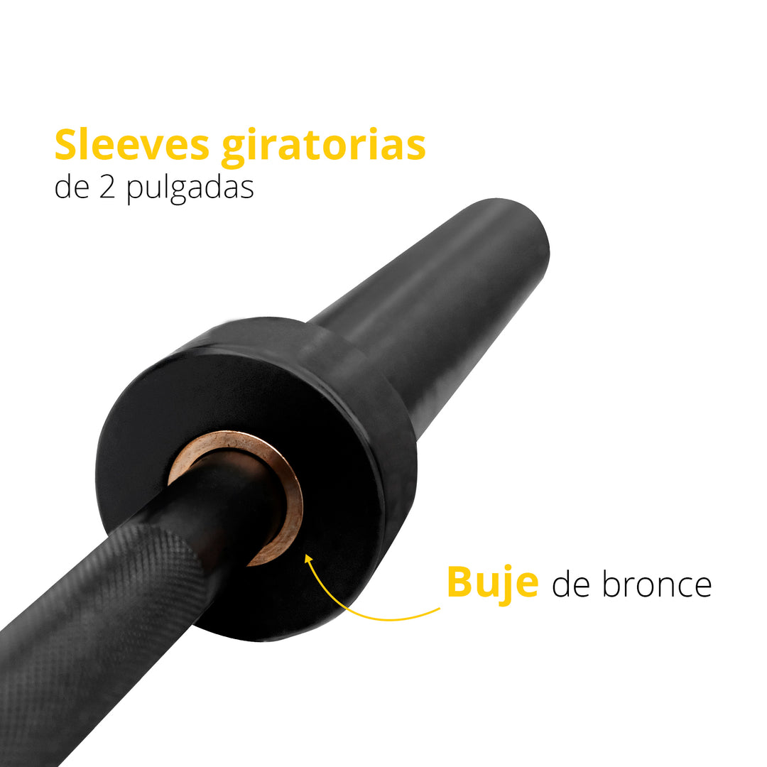 Barra semiolímpica negra, buje de bronce 1.81m con seguros