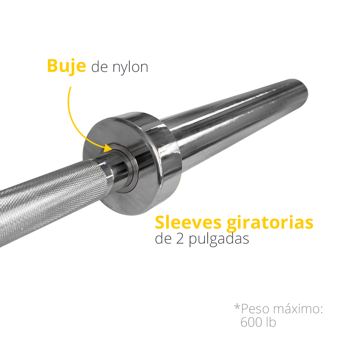 Barra Semiolimpica 1.8m 300lb Cromada, Bujes Nylon