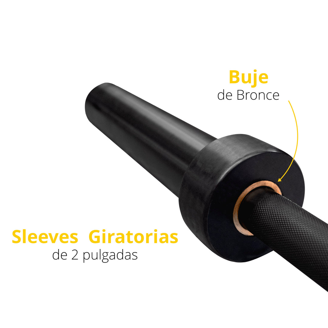 Barra olímpica negra, buje de bronce 2.20m con seguros