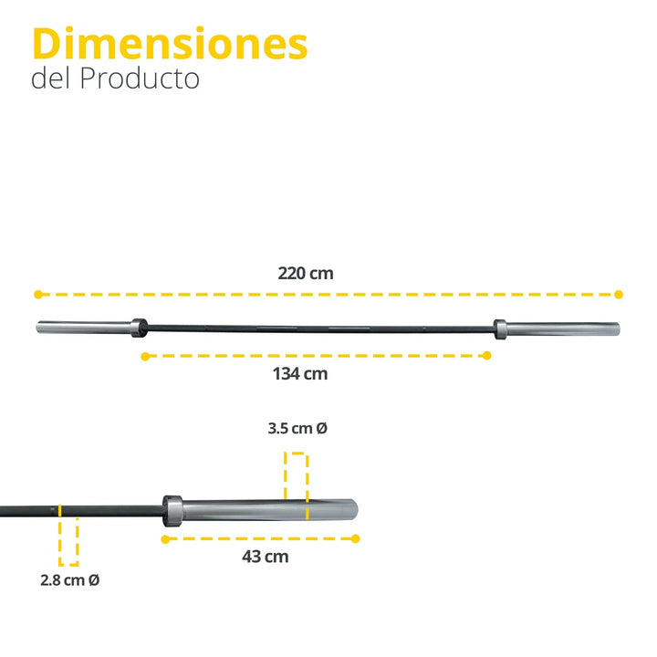 Barra Olimpica negra con mangas cromadas - Tayga