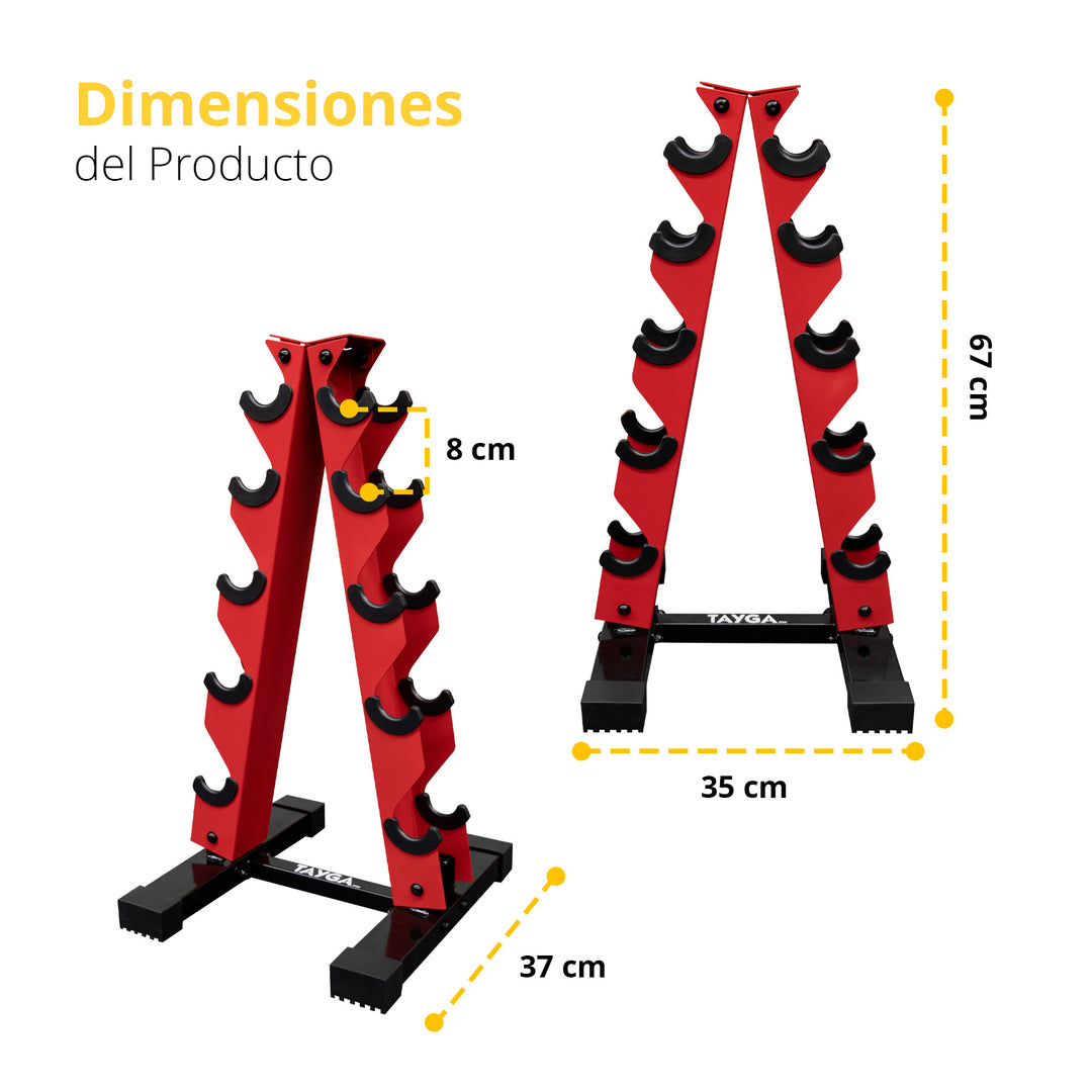 Rack para mancuernas hexagonales de 5 pares Rojo
