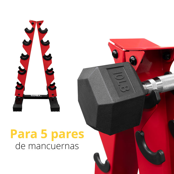 Rack para mancuernas hexagonales de 5 pares Rojo