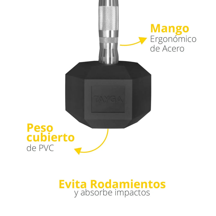 Set mancuernas hex 10 pares 5-50 c/rack