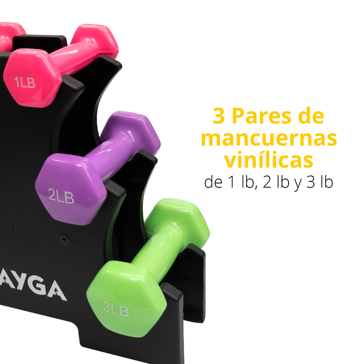 Set Mancuernas Vinílicas 3 Pares de 1,2, 3 lb.
