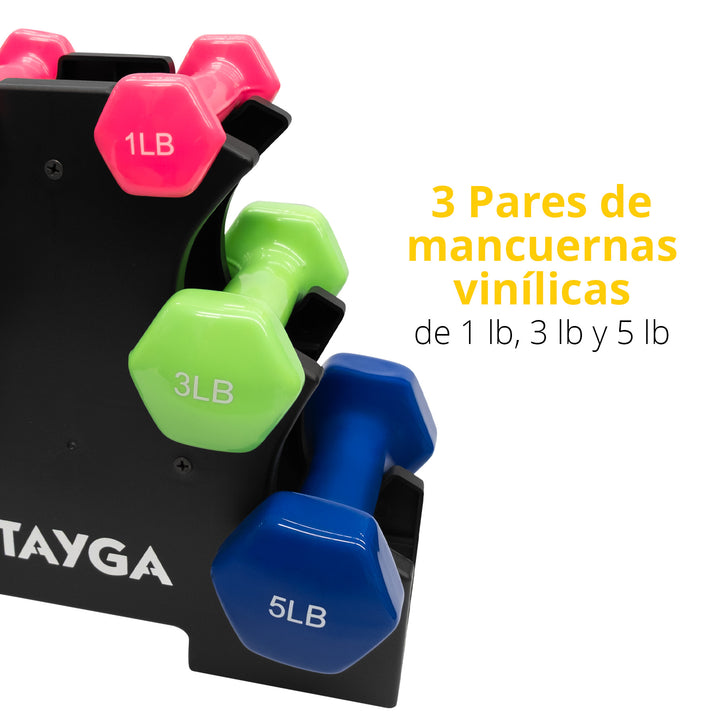 Set Mancuernas Vinílicas 3 Pares de 1,3, 5 lb.