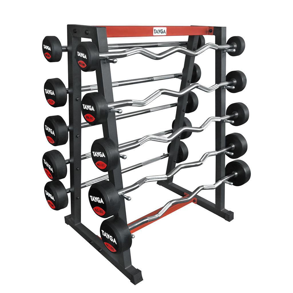 Rack para barras de peso integrado negro con rojo