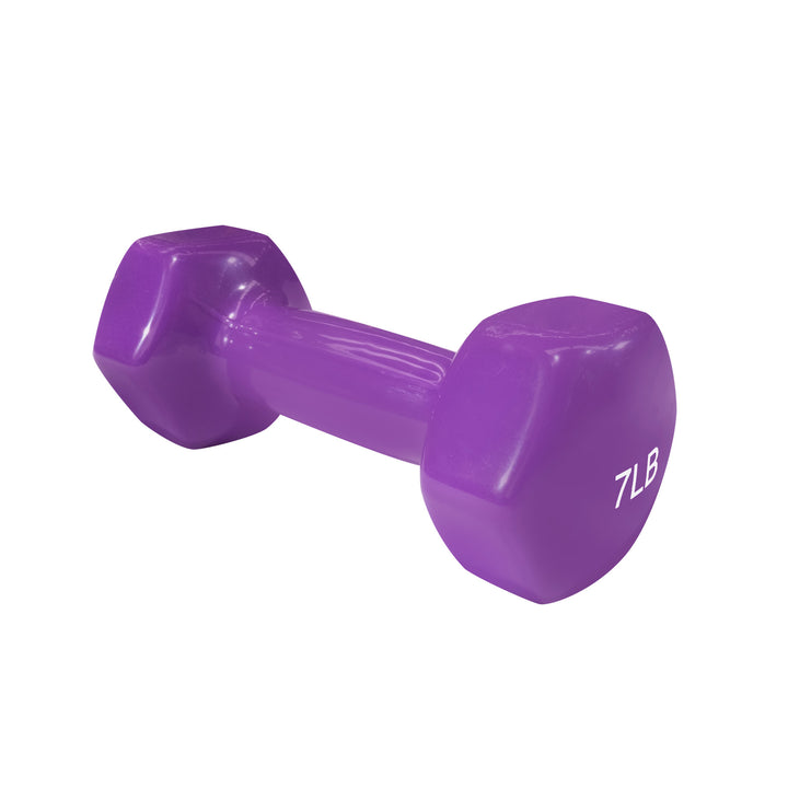 Mancuerna hexagonal morada de vinilo de 7 lb para entrenamiento en casa o gimnasio