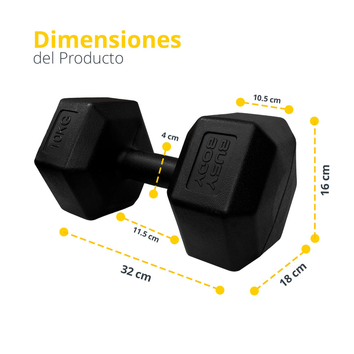 Mancuerna hexagonal negra plastificada
