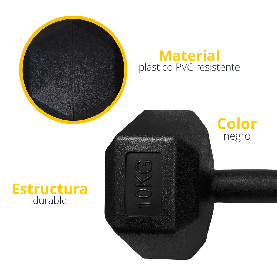 Mancuerna hexagonal negra plastificada