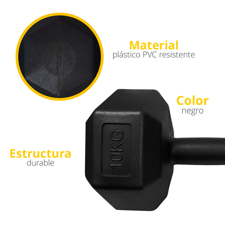 Mancuerna hexagonal negra plastificada