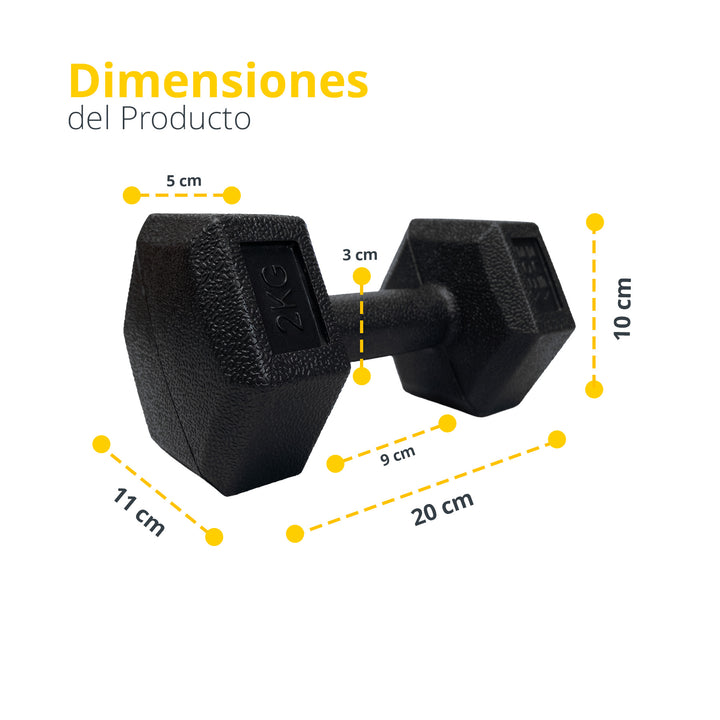 Mancuerna hexagonal negra plastificada