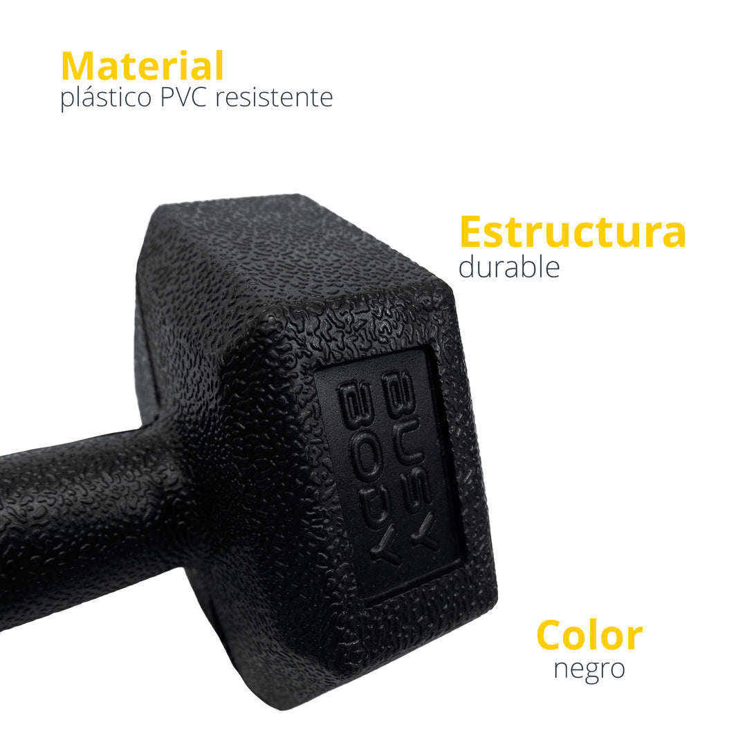 Mancuerna hexagonal negra plastificada