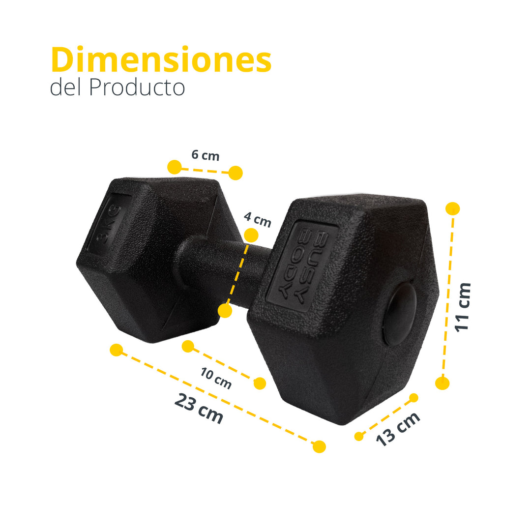 Mancuerna hexagonal negra plastificada