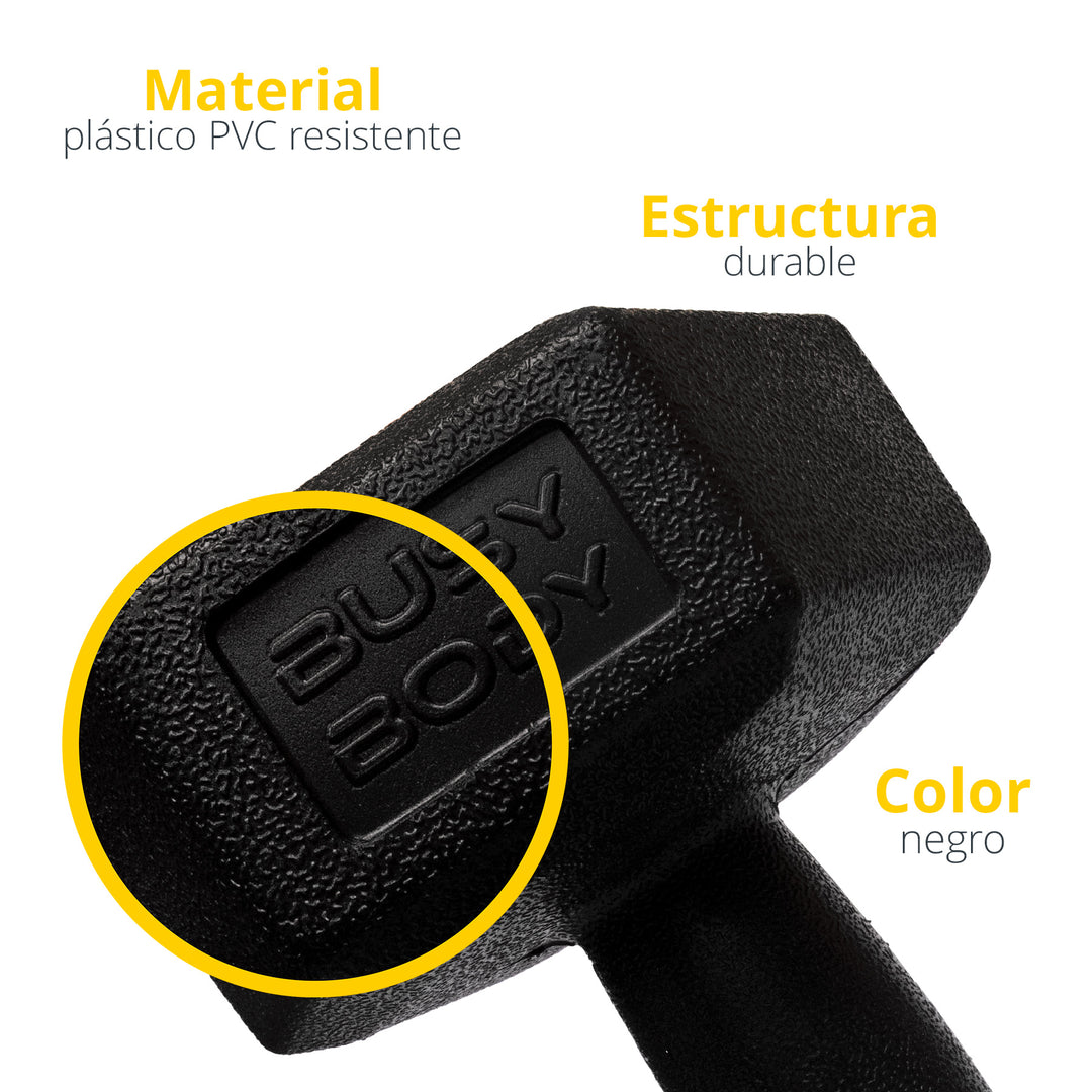 Mancuerna hexagonal negra plastificada