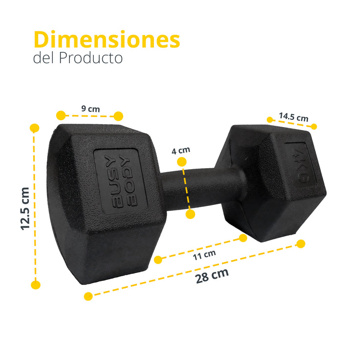 Mancuerna hexagonal negra plastificada