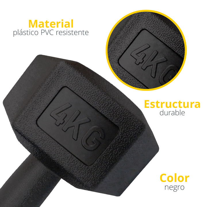 Mancuerna hexagonal negra plastificada