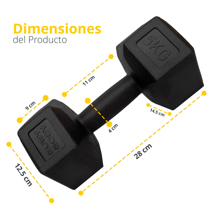 Mancuerna hexagonal negra plastificada