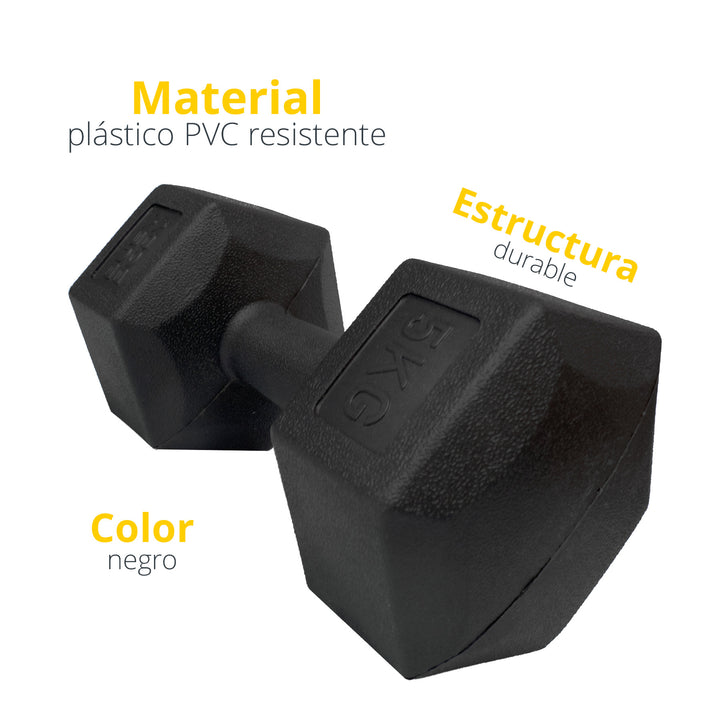 Mancuerna hexagonal negra plastificada