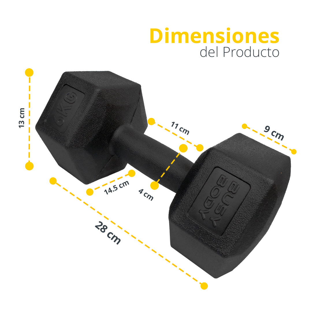 Mancuerna hexagonal negra plastificada
