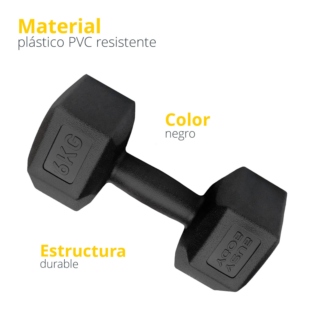 Mancuerna hexagonal negra plastificada