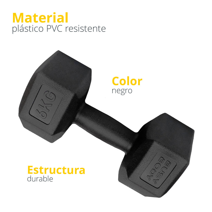 Mancuerna hexagonal negra plastificada