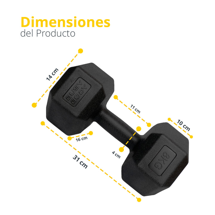 Mancuerna hexagonal negra plastificada