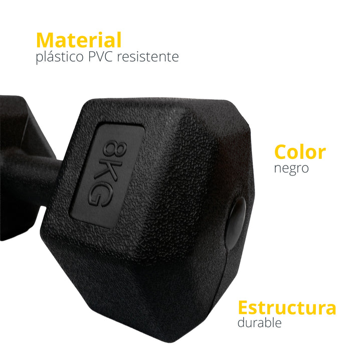 Mancuerna hexagonal negra plastificada