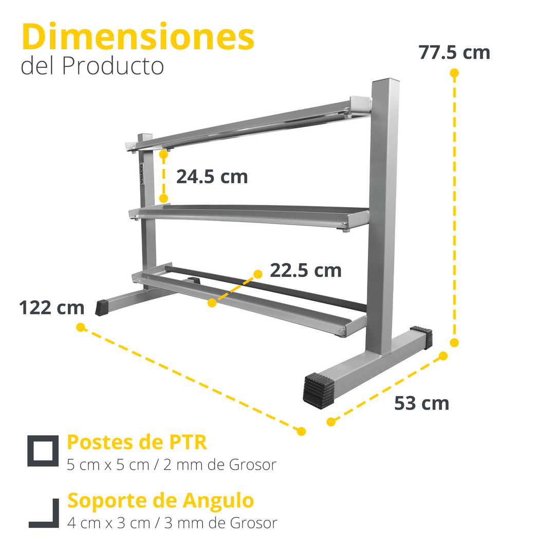 Rack para 10 pares mancuernas, 3 estantes, 120x50x78