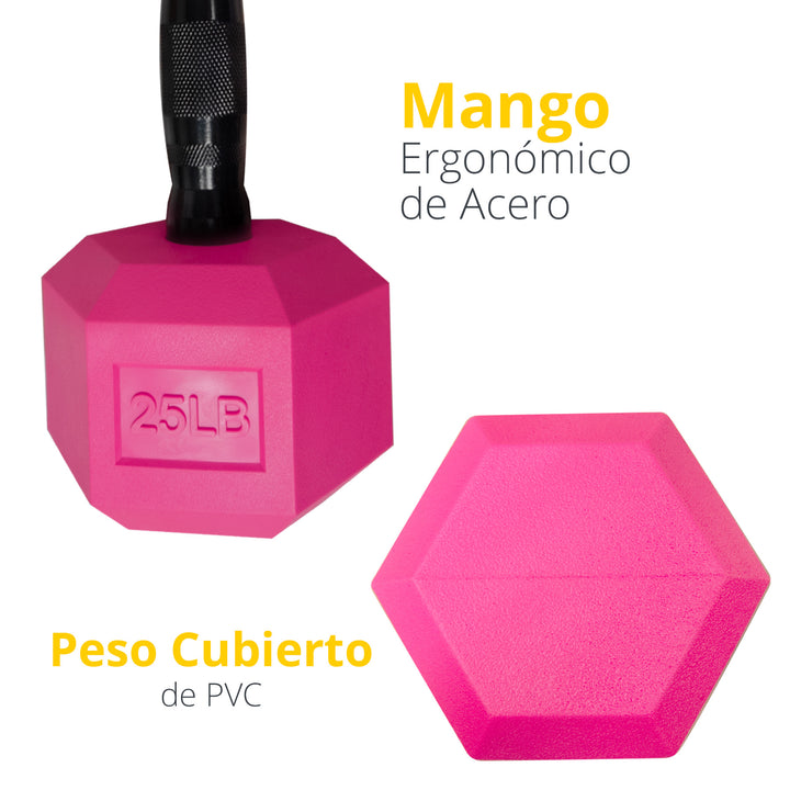 Mancuerna Hexagonal acero y PVC Rosa