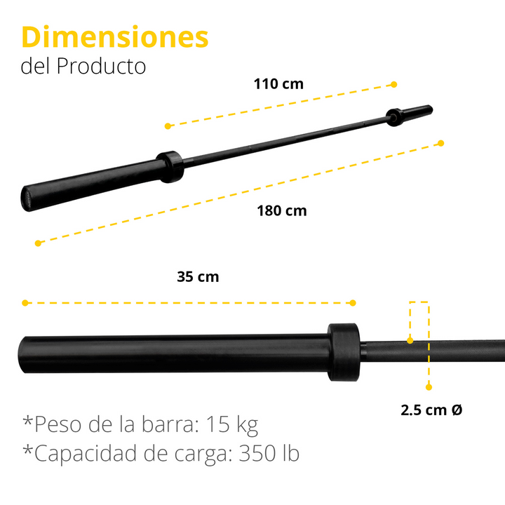 Barra semiolimpica TAYGA, 1.8 m, 300 lb