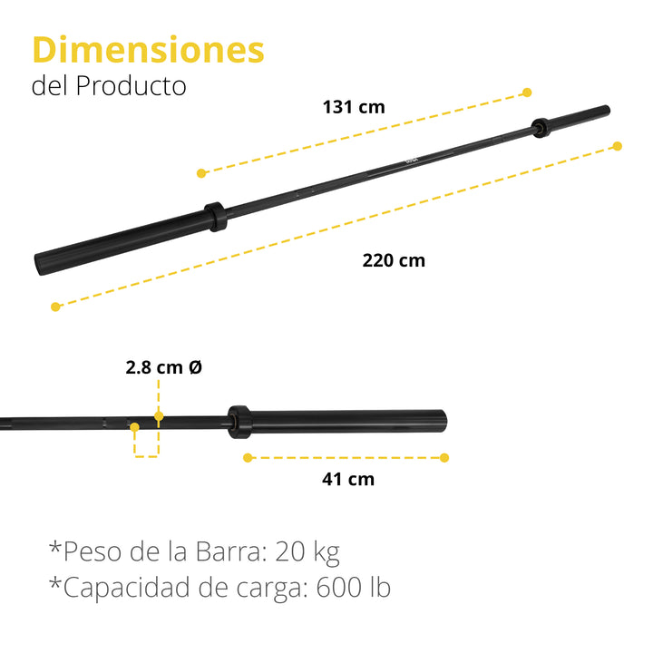 Barra Olímpica negra 2.20 mts carga 600 lb