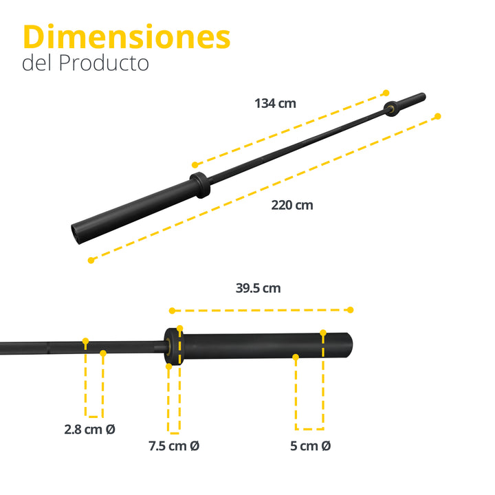 Barra olimpica negra 2.20 mts carga 600 lb